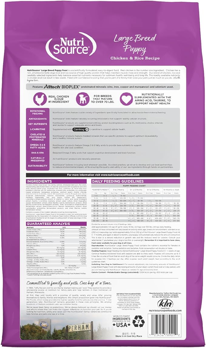 NutriSource Puppy Food for Large Breeds, Chicken and Rice, 12LB