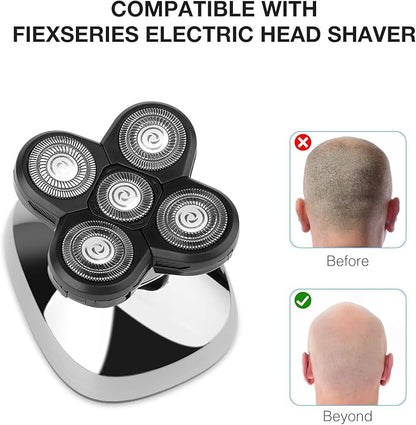 Universal 5 Blades Shaver Replacement Heads Compatible with Freebird SHPAVVER Wyklaus freedom Head Shaver, Compatible with Most Major Brands, with Easy Clean Brush Blade Cover