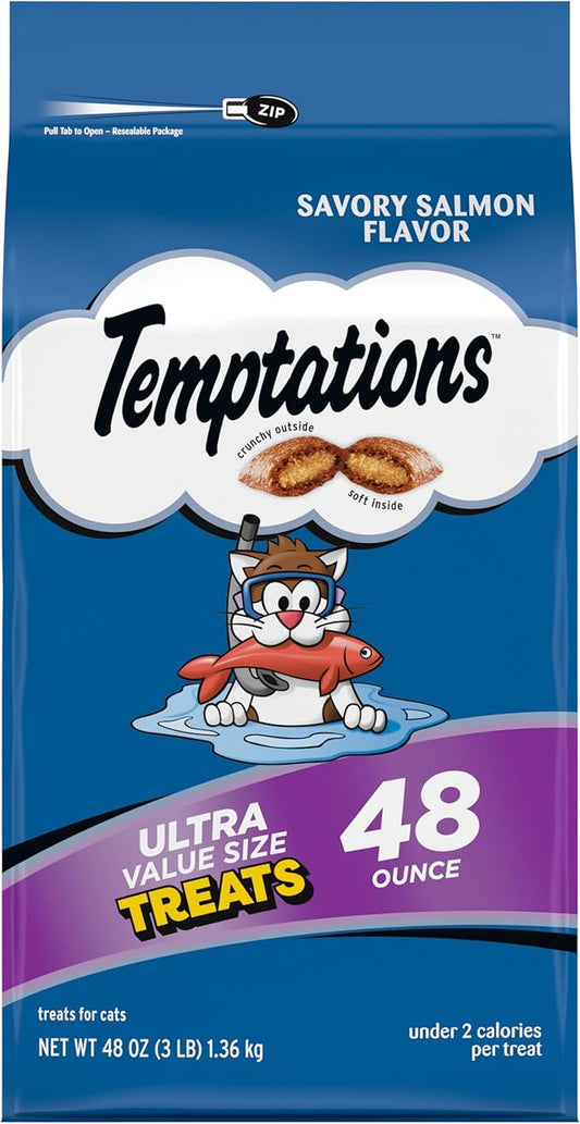 Temptations Classic Crunchy and Soft Cat Treats, Savory Salmon Flavor, 48 oz. Bag