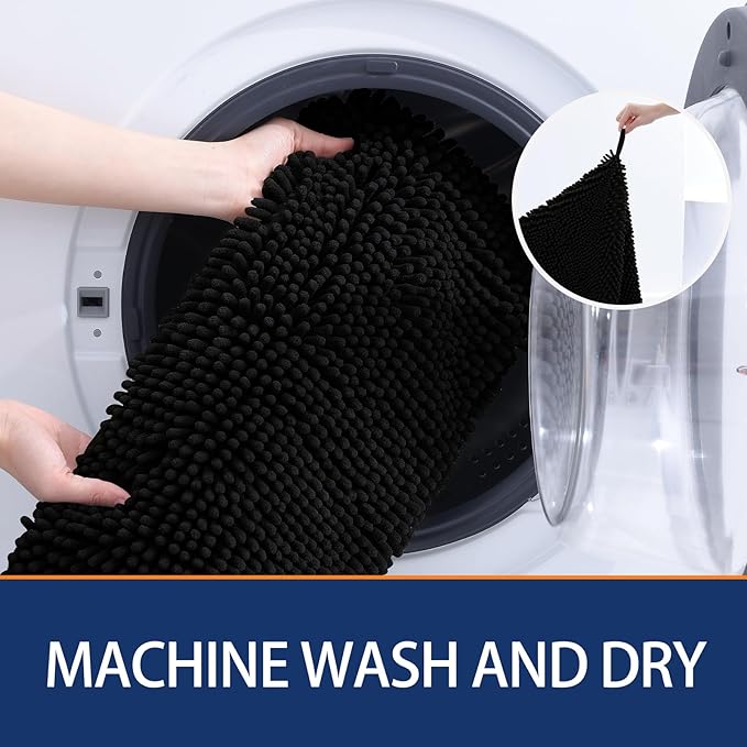 OLANLY Chenille Dog Bath Towel 31x13, Ultra Absorbent Quick Dry Pet Towel, Extra Soft Washable Plush Towel for Large Dogs & Puppies, Indoor Outdoor Use, Black