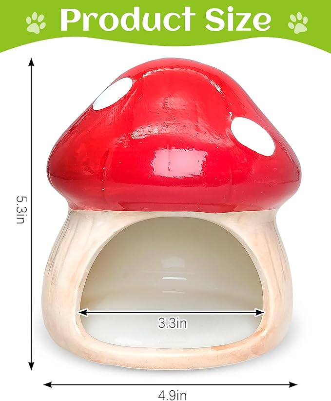 BNOSDM Ceramic Hamster Hideout Cute Mushroom Shape Hamster House and Habitat Cool Hamsters Hide Suitable for Syrian, Mice, Dwarf Hamsters, Gerbils (Red)