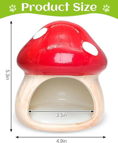 BNOSDM Ceramic Hamster Hideout Cute Mushroom Shape Hamster House and Habitat Cool Hamsters Hide Suitable for Syrian, Mice, Dwarf Hamsters, Gerbils (Red)