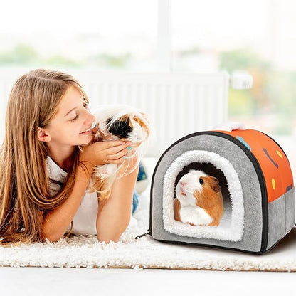 Pet Soft Guinea Pig Hideout, Washable Guinea Pig Bed Cozy Small Animals House Cave Accessories for Rabbits Hamster Rats Chinchilla (Orange)