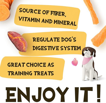 ASMPET Dog Treats Chews, Sweet Potato Strips, Gluten & Grain Free Dog Snacks for Training Rewards 10.6 oz