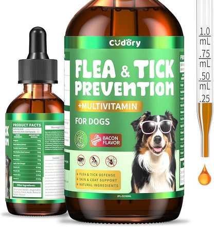Oral Flea & Tick Support for Dogs, Herbal Liquid with Multivitamins - Dog Flea and Tick Drops Natural Supplement for Skin & Coat Support - Herbal Support Formula for Dogs Oral Supplement