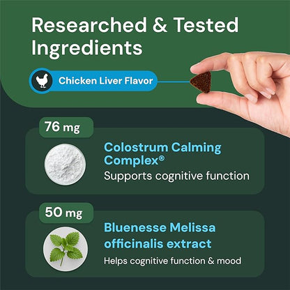 VetriScience Max Veterinary Strength Calm & Confident Chews - Stress Supplement for Pets - Supports Brain Function for Cats & Dogs - with Lemon Balm Extract, L-Theanine, Thiamine & More - 45 Count