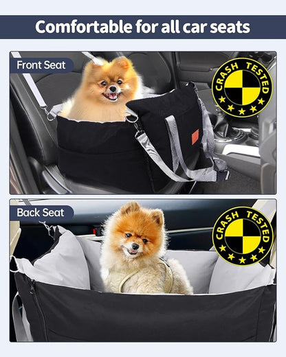 Medium Dog Car Seat for Medium Sized Dogs, Car Seat for Small Dogs with Side Zipper, Waterproof Dog Travel Booster in car with Storage Pockets Up to 25lbs, Memory Foam Filling for Max Support, Black