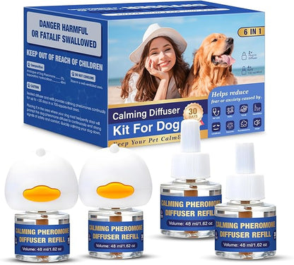Dog Pheromone Calming Diffuser: Relaxing Pheromone Diffuser for Dogs Relief Stress Anxiety Fighting Scratching Barking, Dog Calming Pheromone Diffuser Kit with 2 Plug in Diffuser+4 Refill 48ml (6in1)