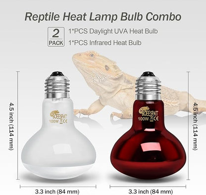 100W Daylight Basking Light Bulb & Infrared Heat Lamp Bulb for Amphibians Reptiles Bearded Dragon, Turtle, Lizard, Snakes, Geckos, ...