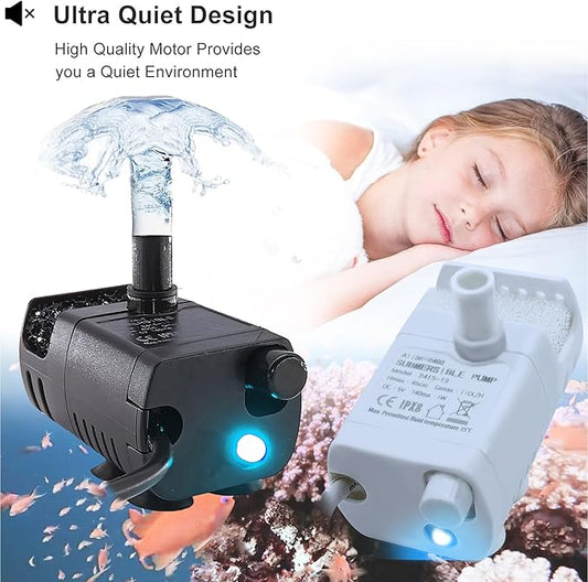 2Pcs USB Mini Fountain Pump,DC 5V 0.7W Mini Submersible Pump with Filter,Suitable for Small and Medium-Sized Aquariums,Desktop Fountain Pumps,Ponds,Hydroponic Pumps (black + white)