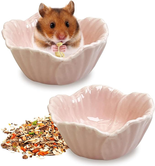 Tfwadmx 2 Pcs Hamster Food Bowl, Ceramic Pet Hamster Bowl Dwarf Hamster Food Bowl Feeder Hamster Water Rat Bowl Small Animal Food Dish for Golden Bears, Hedgehogs, Dutch Pigs, Parrots (Pink)