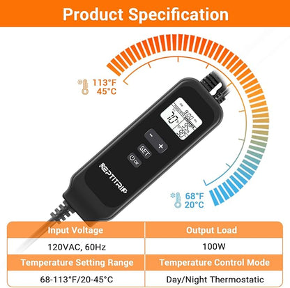 5.5 Inch Day-Night Thermostatic Reptile Heat Light Fixture - Heat Lamp Temperature Controller for Bearded Dragons, Snakes & Lizard – Bulb Not Included (Max 100W)