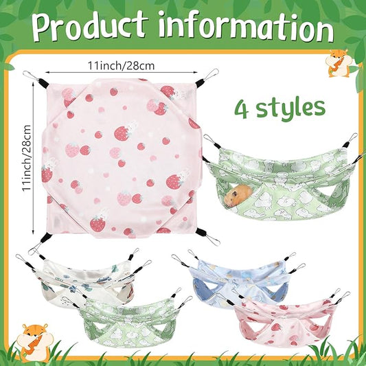 Nuogo 4 Pcs Rat Hammock for Cage Small Animal Hanging Ferret Hammocks for Rat Accessories Double Layer Ferret Bed for Guinea Pig Squirrel Chinchilla Playing and Sleeping (Summer)