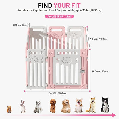 Dog Playpen Clear Fence Pet Puppy Cat Small Play Pen Indoor Foldable Kennel Whelping Box for Dogs with Gate (Pink + White, 10 Panels+1 Door)