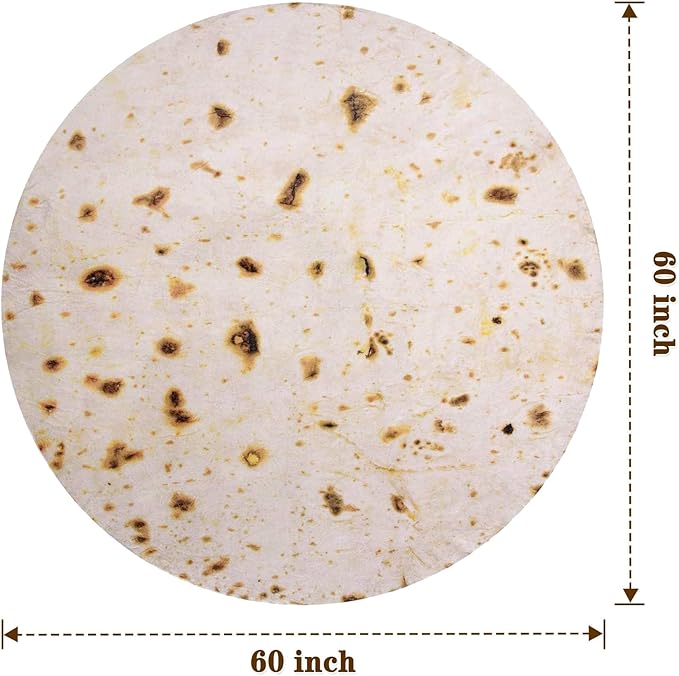 mermaker Burrito Tortilla Taco Blanket 60 inches for Adult Kids, Realistic Tortilla Throw Blanket Funny Gifts for Women Men Teen Boy Girl, Soft Flannel Food Blanket for Christmas Birthday Gifts-Beige