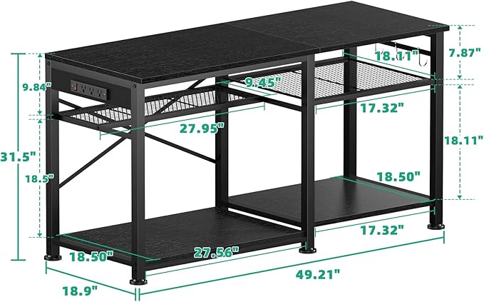 55-75 Gallon Aquarium Stand with 6 ft Power Strip, 5-Tier Metal Frame Fish Tank Stand 40 Gallon Tank Stand 49.2" L*18.9" W Tabletop 780lbs Capacity (Pure Black)