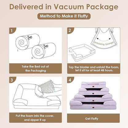EHEYCIGA Orthopedic Dog Bed for Medium Dogs, Waterproof Memory Foam Medium Pet Beds with Sides, Non-Slip Bottom and Egg-Crate Foam Dog Couch Bed with Washable Removable Cover, Lilac