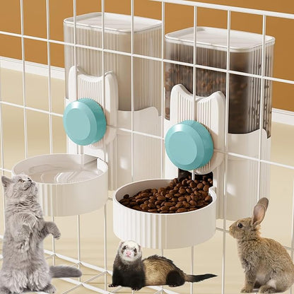 Rabbit Feeder for Cage,Hanging Automatic Cat Feeder and Water Dispenser,Ferret Cage Accessories,Food Water Bowl for Cats Rabbit Guinea Pig Cages(Cage Grid Spacing Over 1.2'')