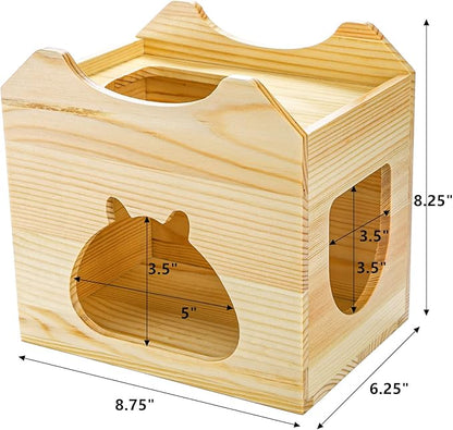 Yesland Wood Chinchilla House, Natural Small Animal Hideout Hut for Chinchilla, Squirrel, Sugar Gliders in Cage -Ventilated Wooden Hamster Habitat with Multiple Doors - 8.5 X 6 X 8 Inches