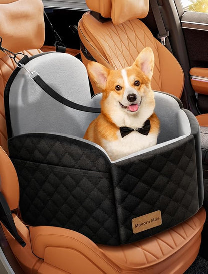 (Up to 35lbs Small/Medium Dog Car Seat Booster Dog Seat for Car Portable with Adjustable Seatbelts Puppy Travel Carrier for SUV,Truck, with Memory Foam Cushion (Black/Grey)