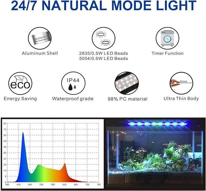 OYO WATER 20"-28" Aquarium LED Light with Timer, 24/7 Cycle, 5 Dimmable Brightness, Sunrise/Sunset Simulation for 10/20/30/55 Gallon Fish Tank