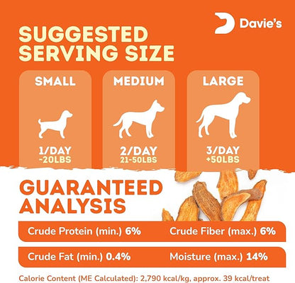 Davie's Sweet Potato Dog Treats - Healthy, Natural Dog Chews, Low Fat, 1 lb. Bag