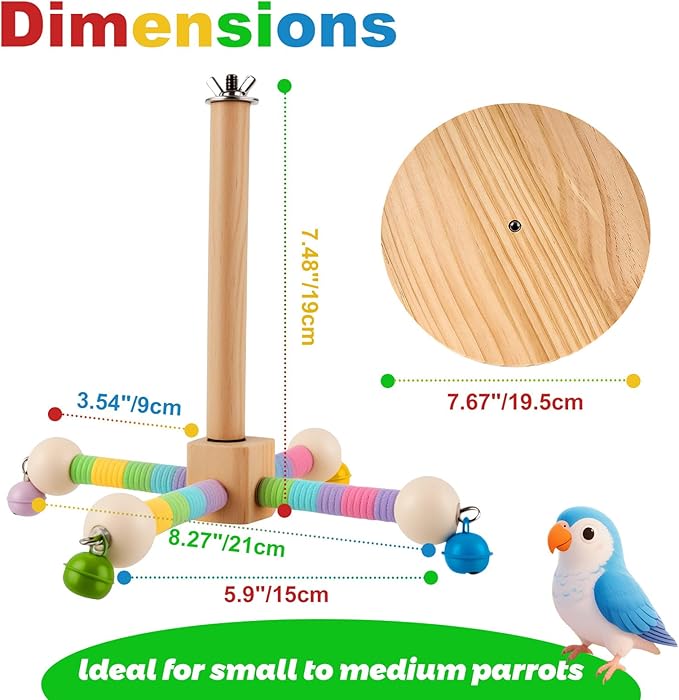 Bird Perch Toy,360°Interactive Rotating Bird Perches for Cage,2-in-1 Wooden Stand Can be Used Inside&Outside Cage,Parrot Toys for Parakeets Lovebirds Conures Budgies Cockatiels
