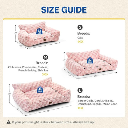 Cat Bed Cat Couch for Puppy and Kitten, Fluffy Dog Bed Medium Dogs Couch, Supportive Cats Sofa for Indoor Cats, Washable Cover & Non-Slip, 32 inch, Pink
