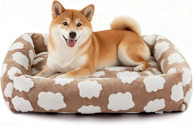 JOEJOY Large Dog Beds Large Sized Dog, Rectangle Washable Orthopedic Pet Bed with Removable Zipper Cover, Cute Soft Calming Puppy Pet Bed with Jacquard Shaggy Plush & Non Skid Bottom