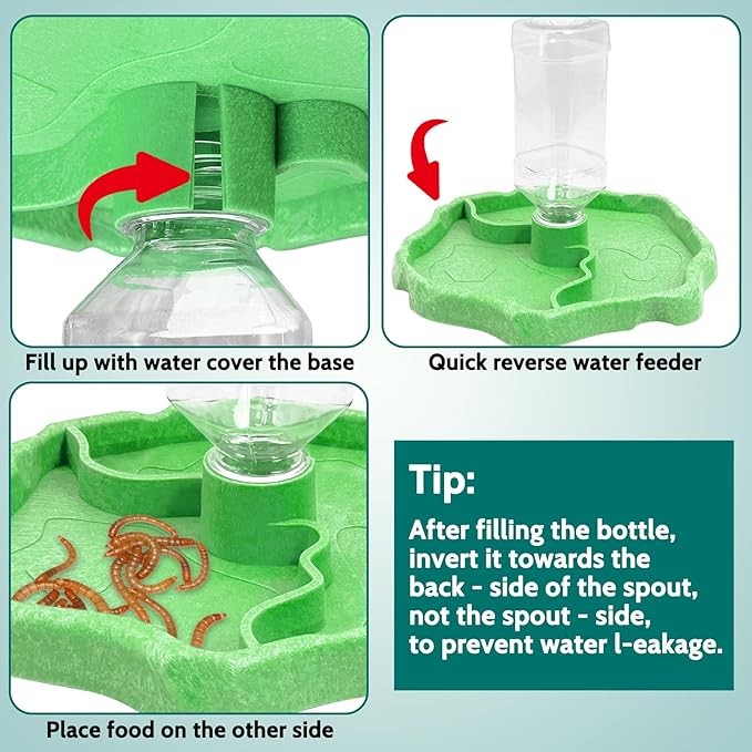 Tfwadmx 9oz Reptile Water Bottle Turtle Automatic Feeders Waterer Food and Water Bowl pet Dispenser Bottle Feeding Dish for Lizard Chameleon(Luminous)