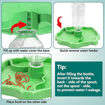 Tfwadmx 9oz Reptile Water Bottle Turtle Automatic Feeders Waterer Food and Water Bowl pet Dispenser Bottle Feeding Dish for Lizard Chameleon(Luminous)