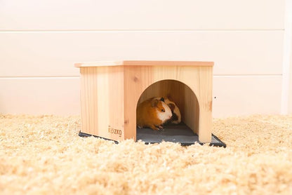 Wooden Guinea Pig Corner Hideout - Hidey for Chinchilla, Rat and Hedgehog with Pee Pad, Fully Assembled & Dual Entrances - Guinea Pig Accessories by The Kozko Hut
