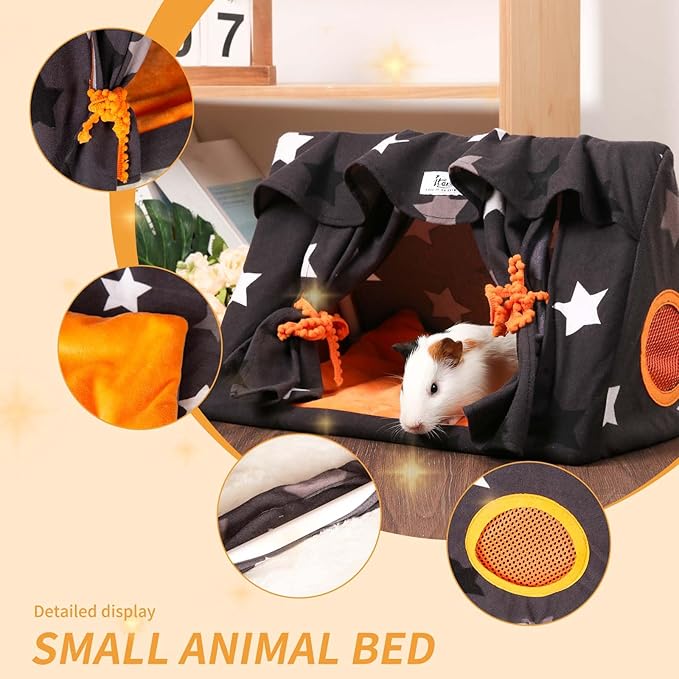 Guinea Pig Hideout with Curtain Guinea Pig Bed Curtain can be Retracted Bunny Hut Breathable Mesh Window Washable Skin-Friendly, for Hamster Hedgehog Chinchilla Small Pets