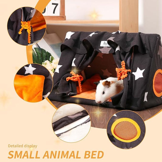 Guinea Pig Hideout with Curtain Guinea Pig Bed Curtain can be Retracted Bunny Hut Breathable Mesh Window Washable Skin-Friendly, for Hamster Hedgehog Chinchilla Small Pets