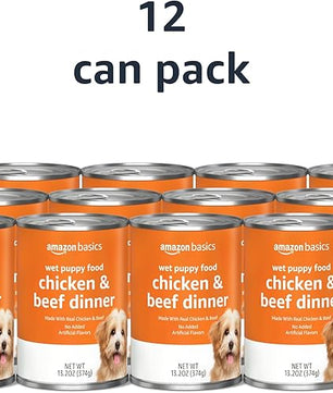 Amazon Basics Puppy Chopped Ground Dinner Canned Dog Food, with Chicken & Beef, 13.2oz (Pack of 12)