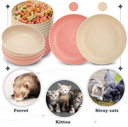 Tioncy 24 Pcs Fatigue Relief Cat Bowl 5.5 Inch Shallow Cat Food Dish Wide and Small Pet Wet Plate Wide Stray Wet Feeding Bowl for Ferrets Feral Short Legged Kitten, Wheat Straw(Pink, Beige,Classic)