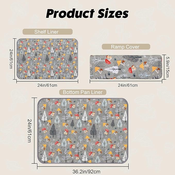 Bienbee Ferret Cage Liner Set for Ferret Nation & Critter Nation Cage, Waterproof Ferrets Cage Accessories for Small Animals Rats Chinchillas Hedgehogs Ferrets(Gray Mushroom,Single Unit Combo)