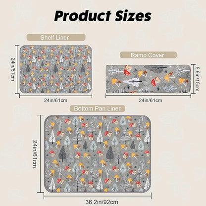 Bienbee Ferret Cage Liner Set for Ferret Nation & Critter Nation Cage, Waterproof Ferrets Cage Accessories for Small Animals Rats Chinchillas Hedgehogs Ferrets(Gray Mushroom,Single Unit Combo)