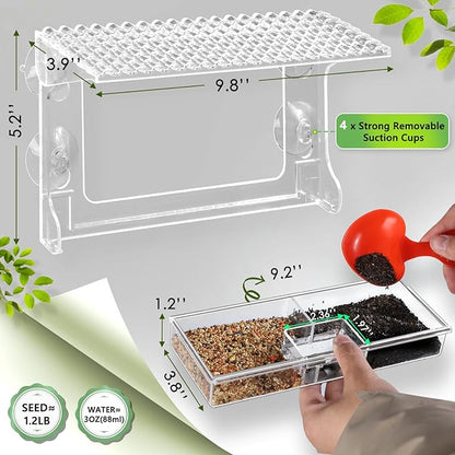 Window Bird Feeder for Outdoors with Strong Suction Cups, Acrylic Clear Window Bird Feeders for Viewing with Large Capacity Detachable Seed & Water Tray