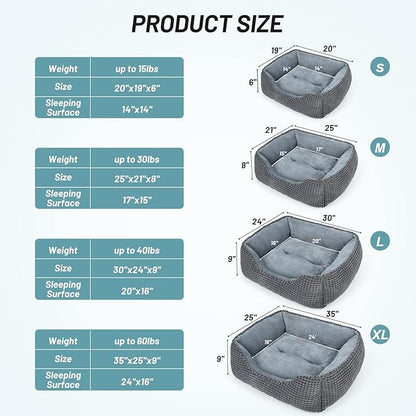 MIXJOY Dog Bed for Large, Medium, Small Dogs - Rectangle, Washable, Orthopedic, Soft Cat Beds - Anti-Slip Bottom, Multiple Sizes (35'', Grey)