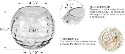 7.5" Dia Handmade Sturdy Dimpled Bubble Glass Vases, Bubble Planter Terrarium, Bud Vase, Fish Bowl Hurricane, Globe Flower Vase, Hurricane Candle Holder (7.5"x6.3", Bowl)