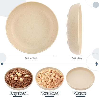 Tioncy 24 Pcs Fatigue Relief Cat Bowl 5.5 Inch Shallow Cat Food Dish Wide and Small Pet Wet Plate Wide Stray Wet Feeding Bowl for Ferrets Feral Short Legged Kitten, Wheat Straw(Pink, Beige,Classic)