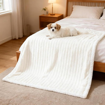 Waterproof Pet Blanket Soft Calming Dog Blanket Cozy Sherpa Fleece Blanket Reversible Furniture Protector Cover for Small Medium Large Dogs Cats Machine Washable, Cream 30x40 in