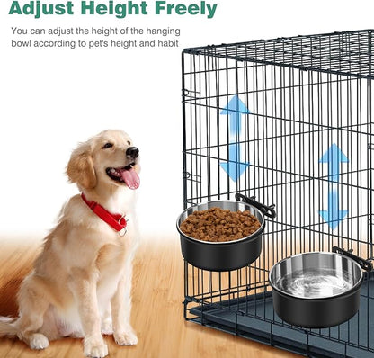 Dog Crate Water Bowl No Spill, 2 Pack Dog Crate Bowls Hanging, Kennel Water Food Bowls Mountable, Pet Cage Accessories Feeder Dish, Stainless Steel Coop Cup for Cat Puppy Bunny Guinea Pig Ferret Bird