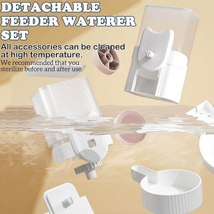 kathson Rabbit Gravity Auto Feeder Set 35oz Hanging Automatic Food Water Dispenser Cage Automatic Feeder Set for Rabbit Chinchilla Guinea Pig Hedgehog Ferret Kitty Puppy (Pink)