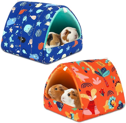 UPINS 2 Pack Guinea Pig Bed, Guinea Pig Hideout Washable Small Animal House Cage Accessories for Dwarf Rabbits Chinchillas Hamsters Hedgehogs Ferrets Bearded Dragons and Rats