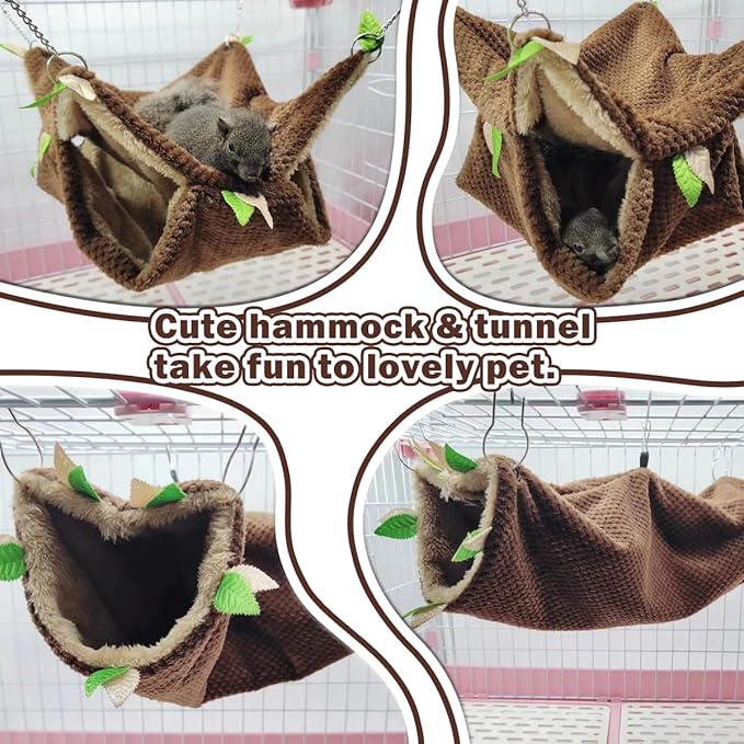 Ferret Rat Hammock, Guinea Pig Hideout, Warm Bed for Rat Ferret Guinea Pig Sleep and Play (4 Tunnel)