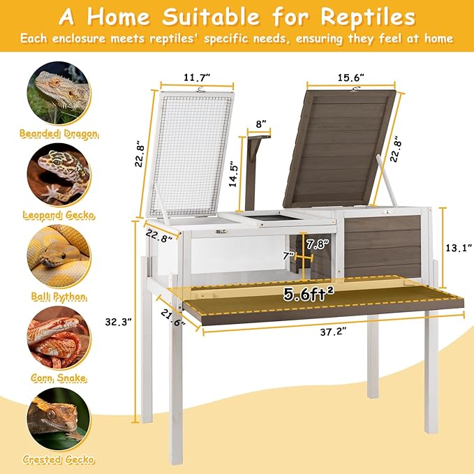 Tortoise Habitat Wooden Tortoise House, Indoor Turtle Enclosure Outdoor Reptile Cage with Removable Bottom, Light Support, Openable Roof (Tall Tortoise Habitat, Leakproof Tray)