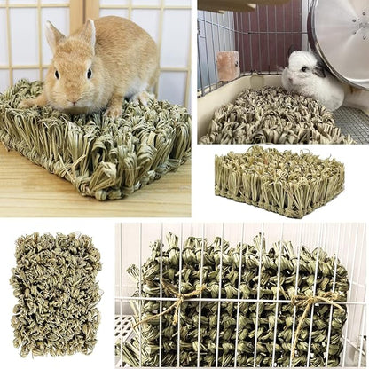 Hamiledyi Rabbit Grass Bed Bunny Natural Straw Woven Mat Guinea Pig Hay Mat Chew Mat for Rabbit Guinea Pig Chinchilla Squirrel Hedgehog(10.6x7.5x3.5inches)