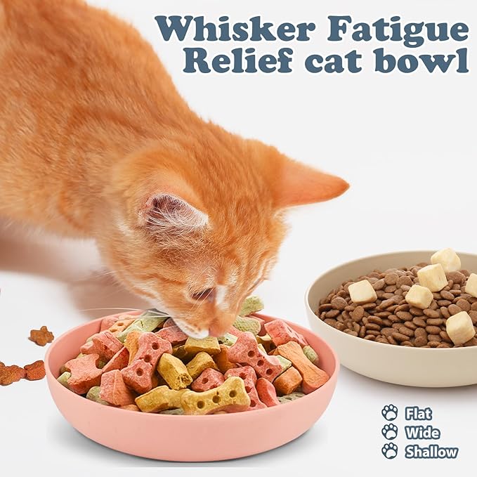 Tioncy 24 Pcs Fatigue Relief Cat Bowl 5.5 Inch Shallow Cat Food Dish Wide and Small Pet Wet Plate Wide Stray Wet Feeding Bowl for Ferrets Feral Short Legged Kitten, Wheat Straw(Pink, Beige,Classic)